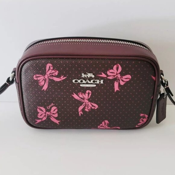 COACH Mini Jamie Crossbody Bag Merlot & Pink Bow print NWT - Picture 1 of 6